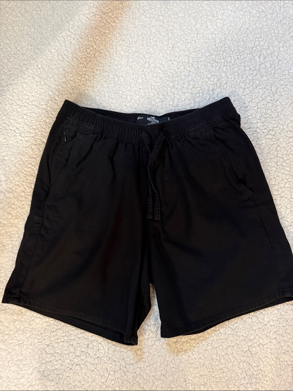 Men's Black Linen Drawstring Shorts.